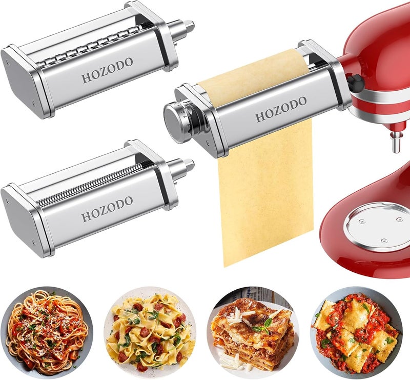 HOZODO Pasta Attachment for KitchenAid Mixer, Includes Pasta Sheet Roller, Spaghetti Fettuccine Cutter, 3Pcs for Pasta Attachment by - Image 1